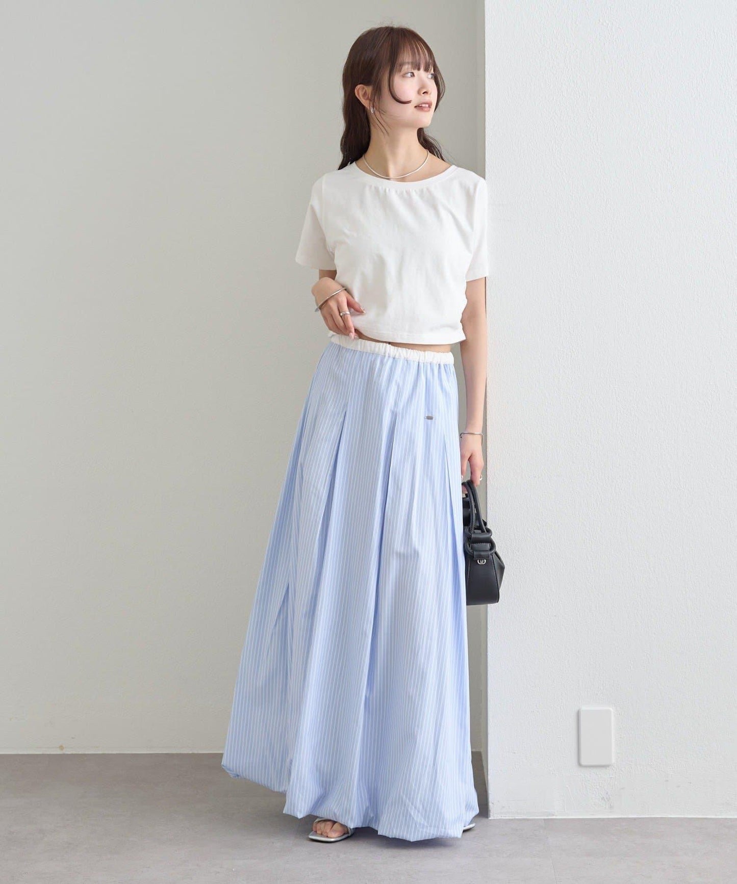 條紋氣球廓形半身裙