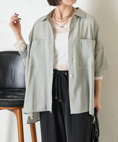 後弧形抽褶設計襯衫