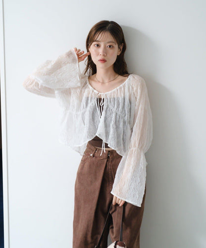 S.M尺碼可選 抽褶透紗 襯衫