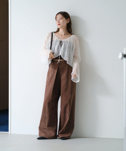 S.M尺碼可選 抽褶透紗 襯衫