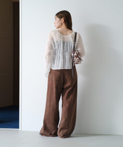 S.M尺碼可選 抽褶透紗 襯衫