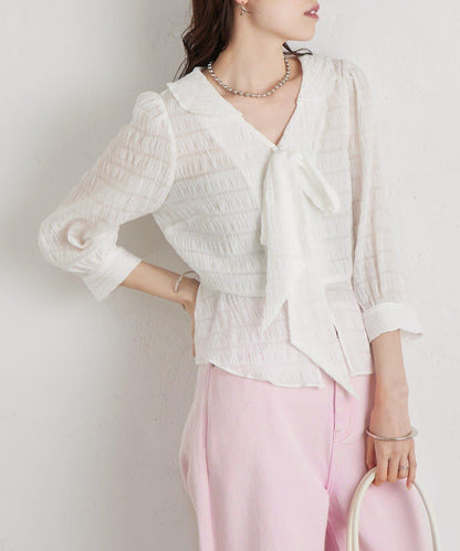 多重蝴蝶結設計女式襯衫