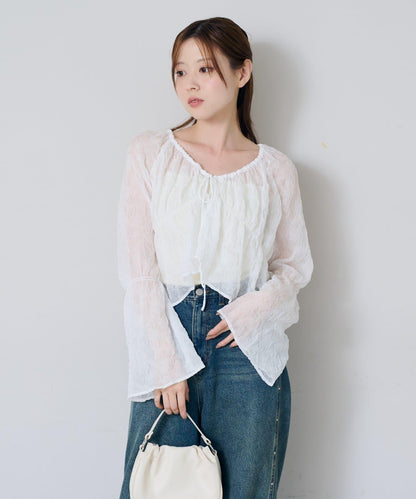 S.M尺碼可選 抽褶透紗 襯衫