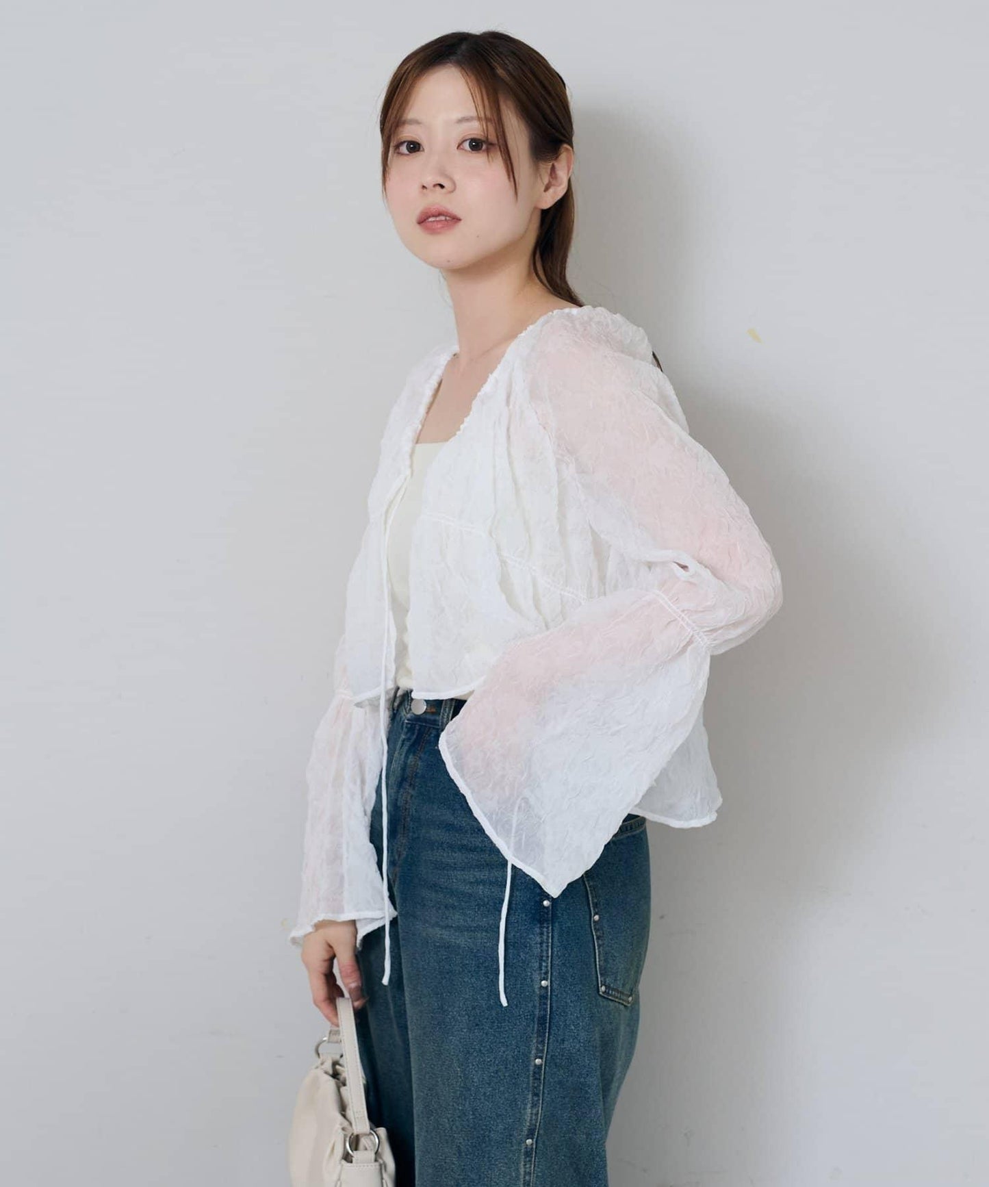 S.M尺碼可選 抽褶透紗 襯衫