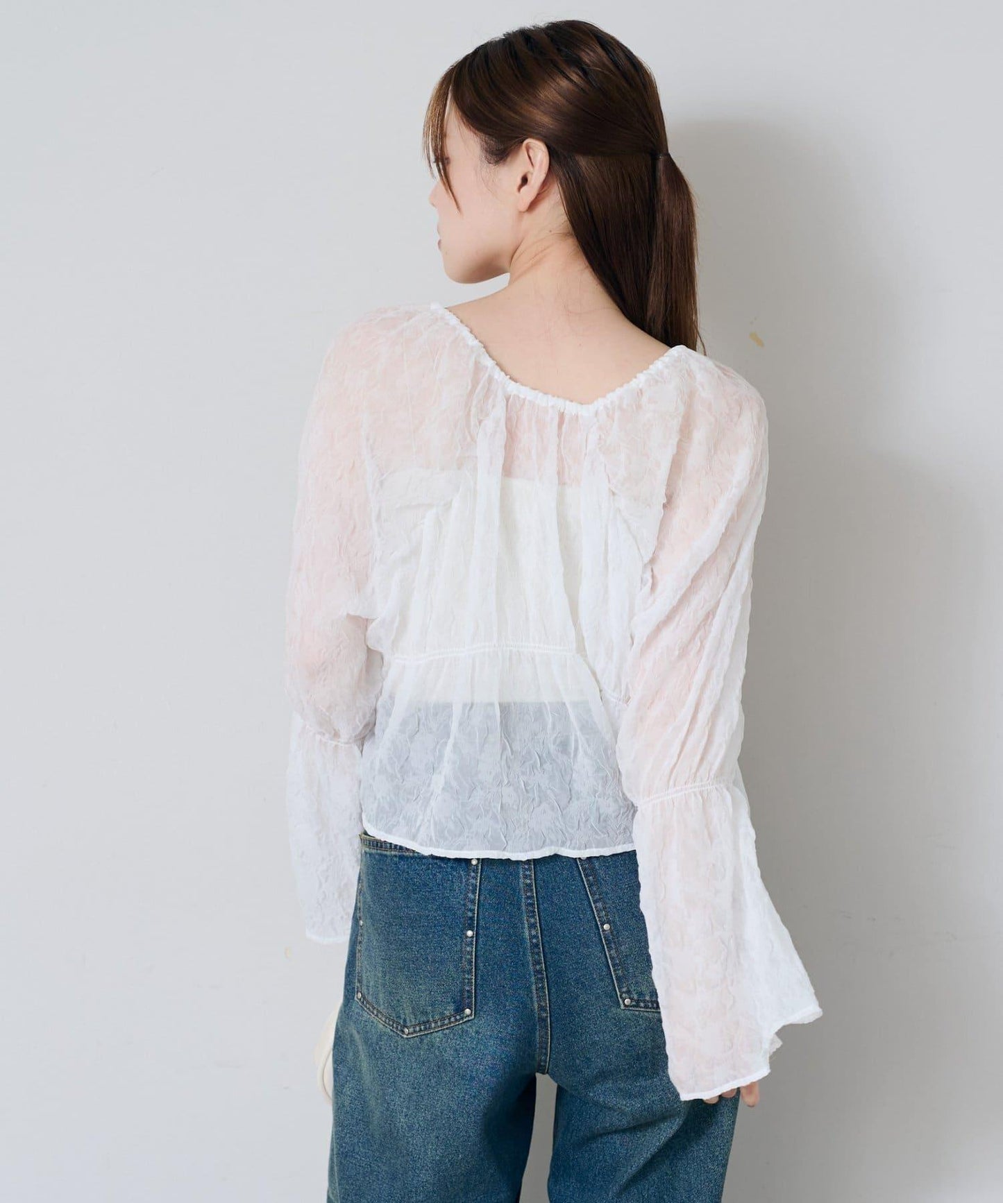 S.M尺碼可選 抽褶透紗 襯衫