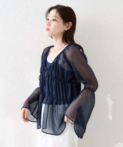 S.M尺碼可選 抽褶透紗 襯衫