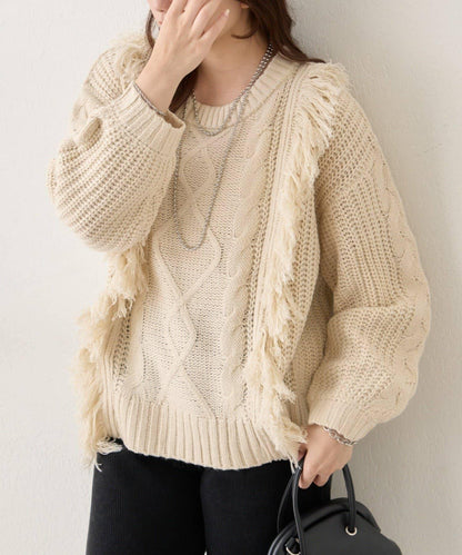 流蘇圓領設計套頭上衣