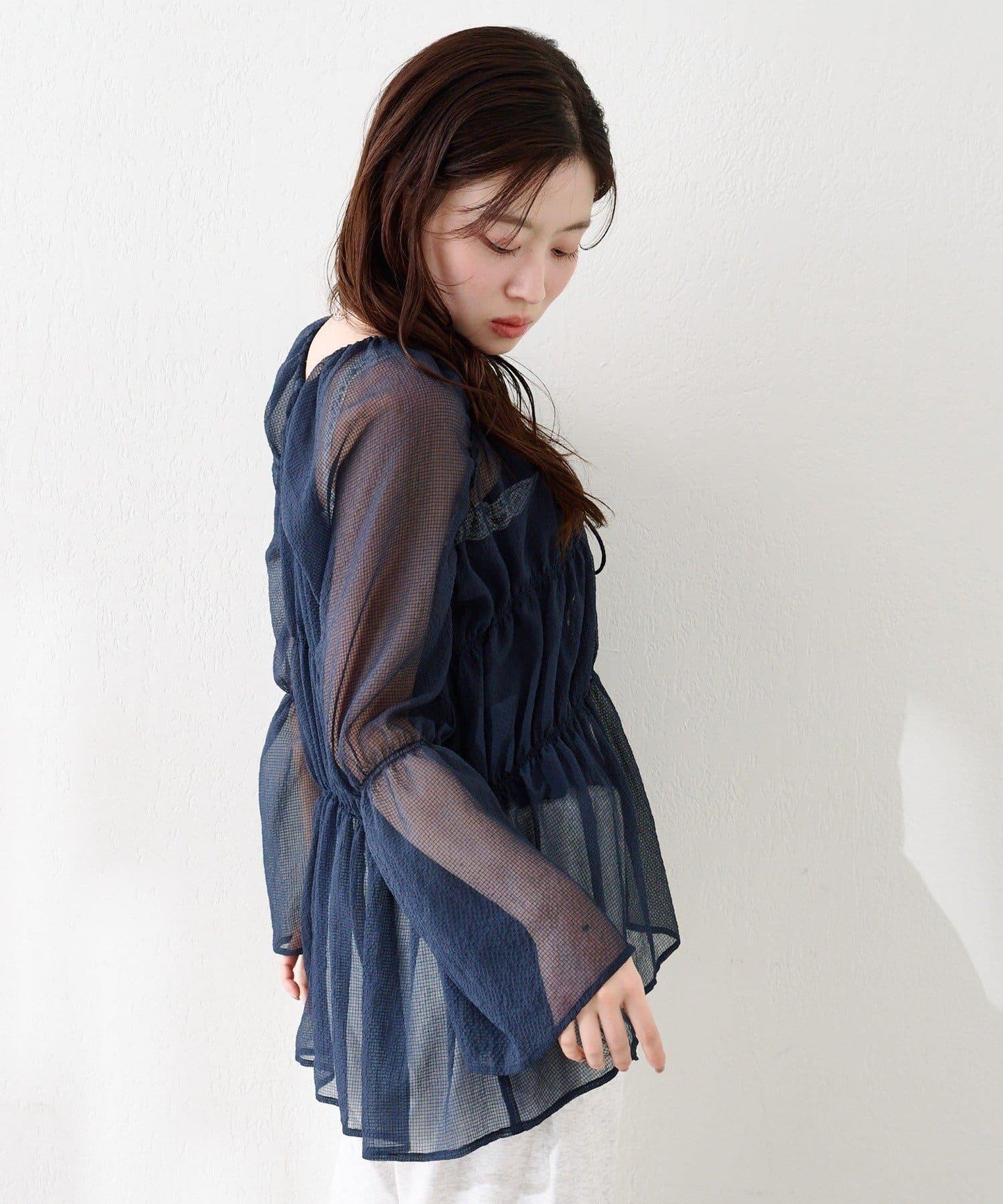 S.M尺碼可選 抽褶透紗 襯衫