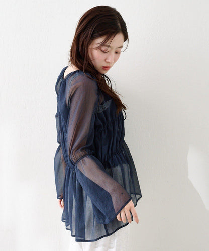 S.M尺碼可選 抽褶透紗 襯衫