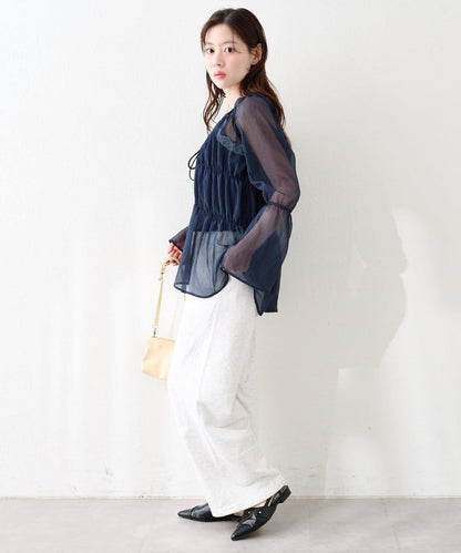 S.M尺碼可選 抽褶透紗 襯衫