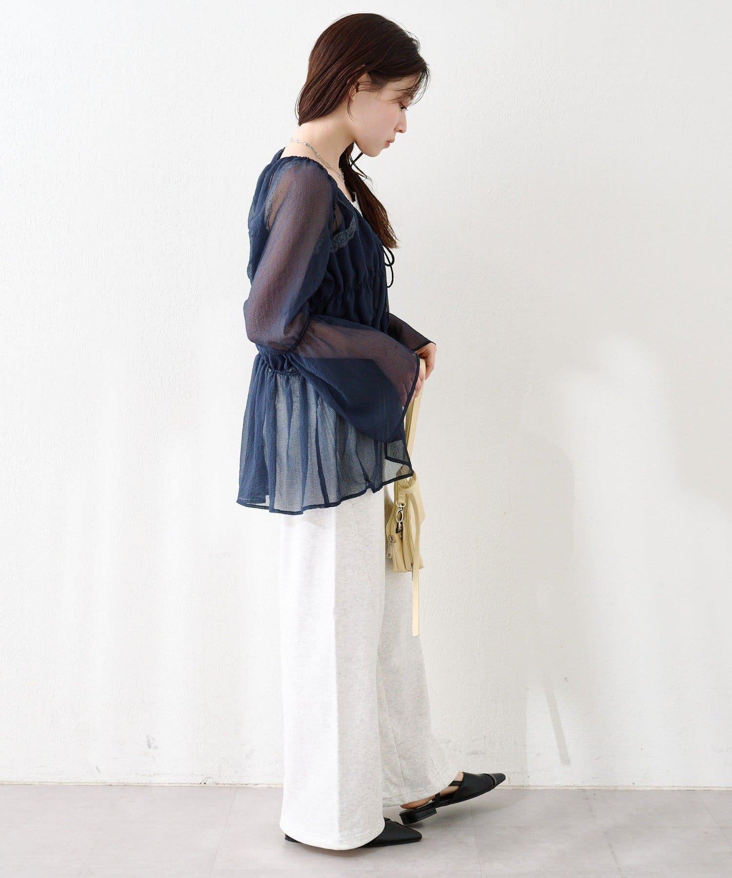 S.M尺碼可選 抽褶透紗 襯衫