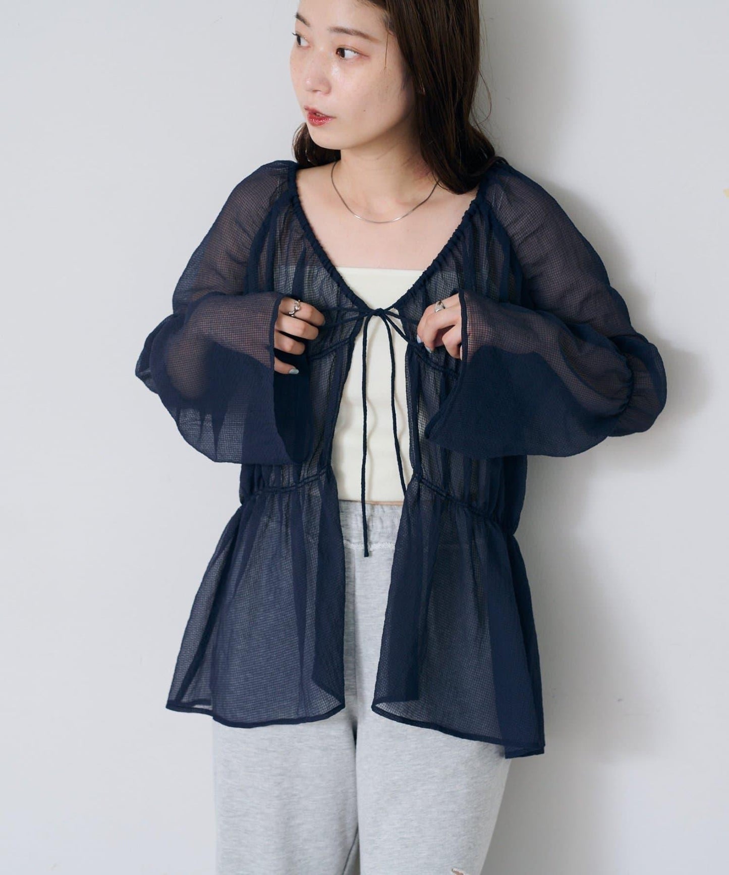 S.M尺碼可選 抽褶透紗 襯衫