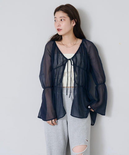 S.M尺碼可選 抽褶透紗 襯衫