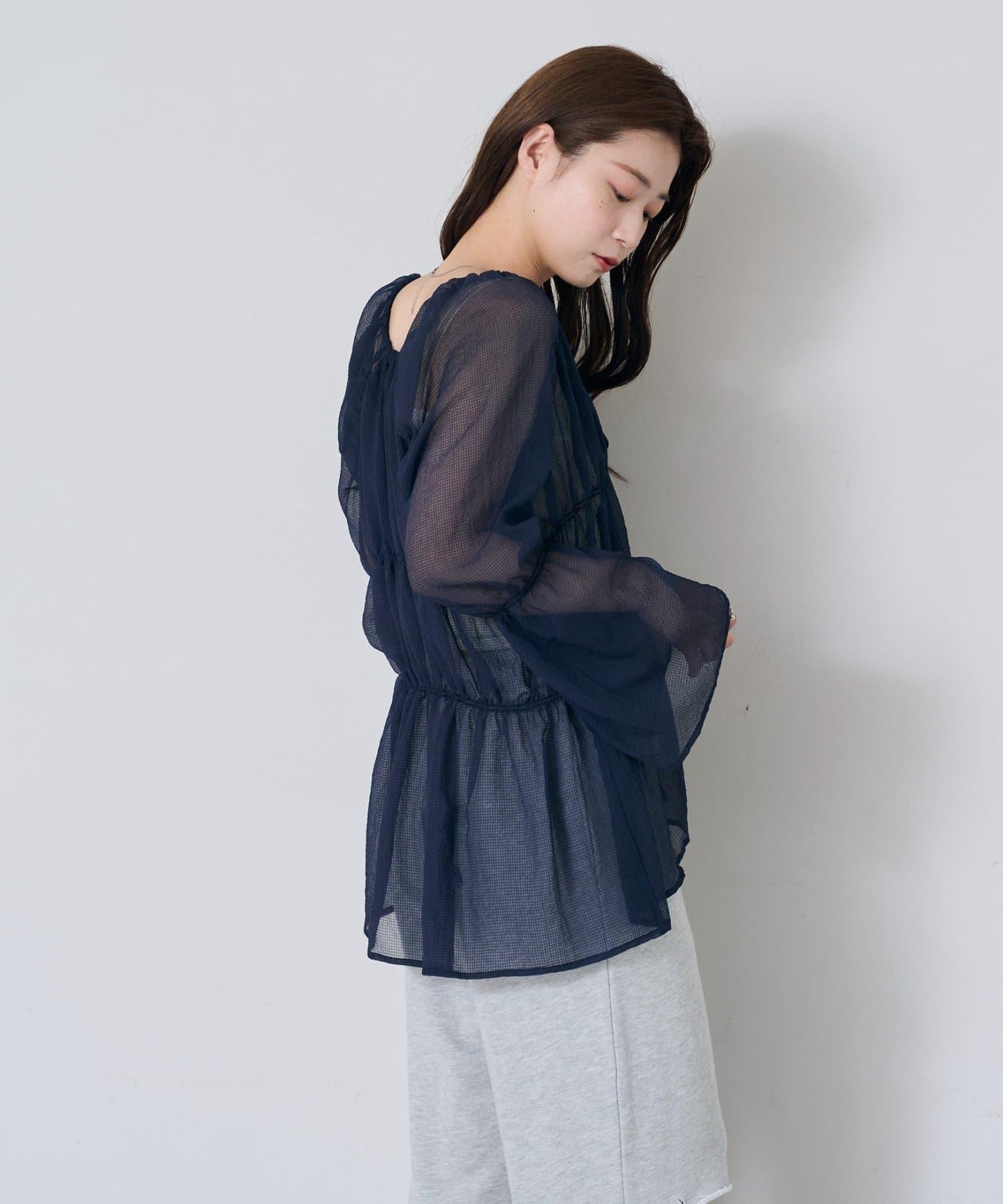 S.M尺碼可選 抽褶透紗 襯衫