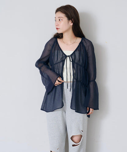 S.M尺碼可選 抽褶透紗 襯衫