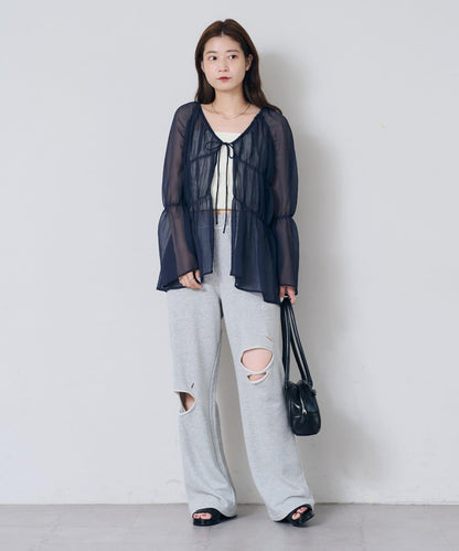 S.M尺碼可選 抽褶透紗 襯衫