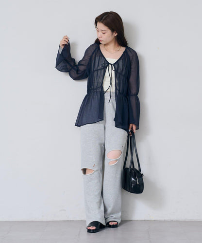 S.M尺碼可選 抽褶透紗 襯衫