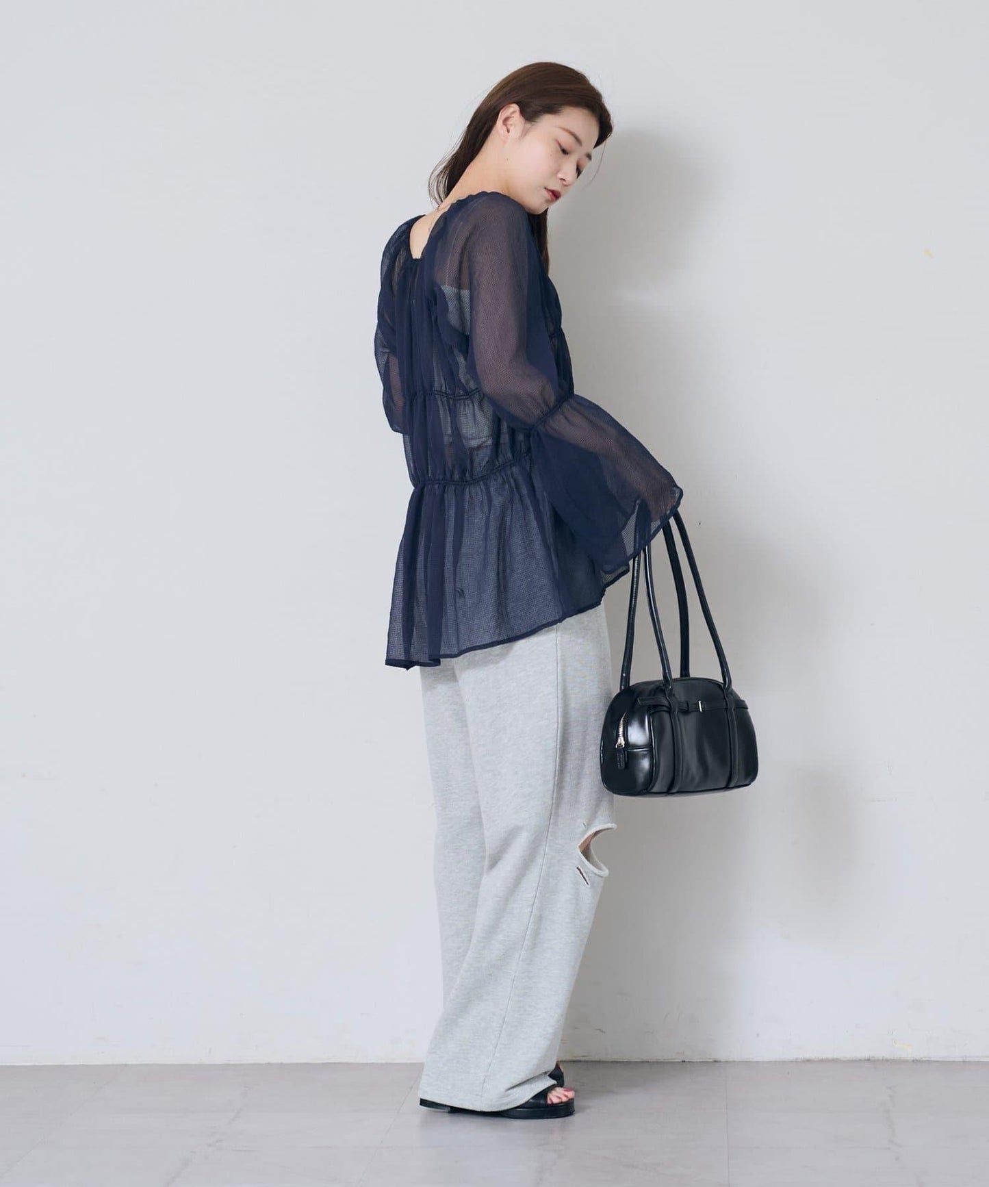 S.M尺碼可選 抽褶透紗 襯衫