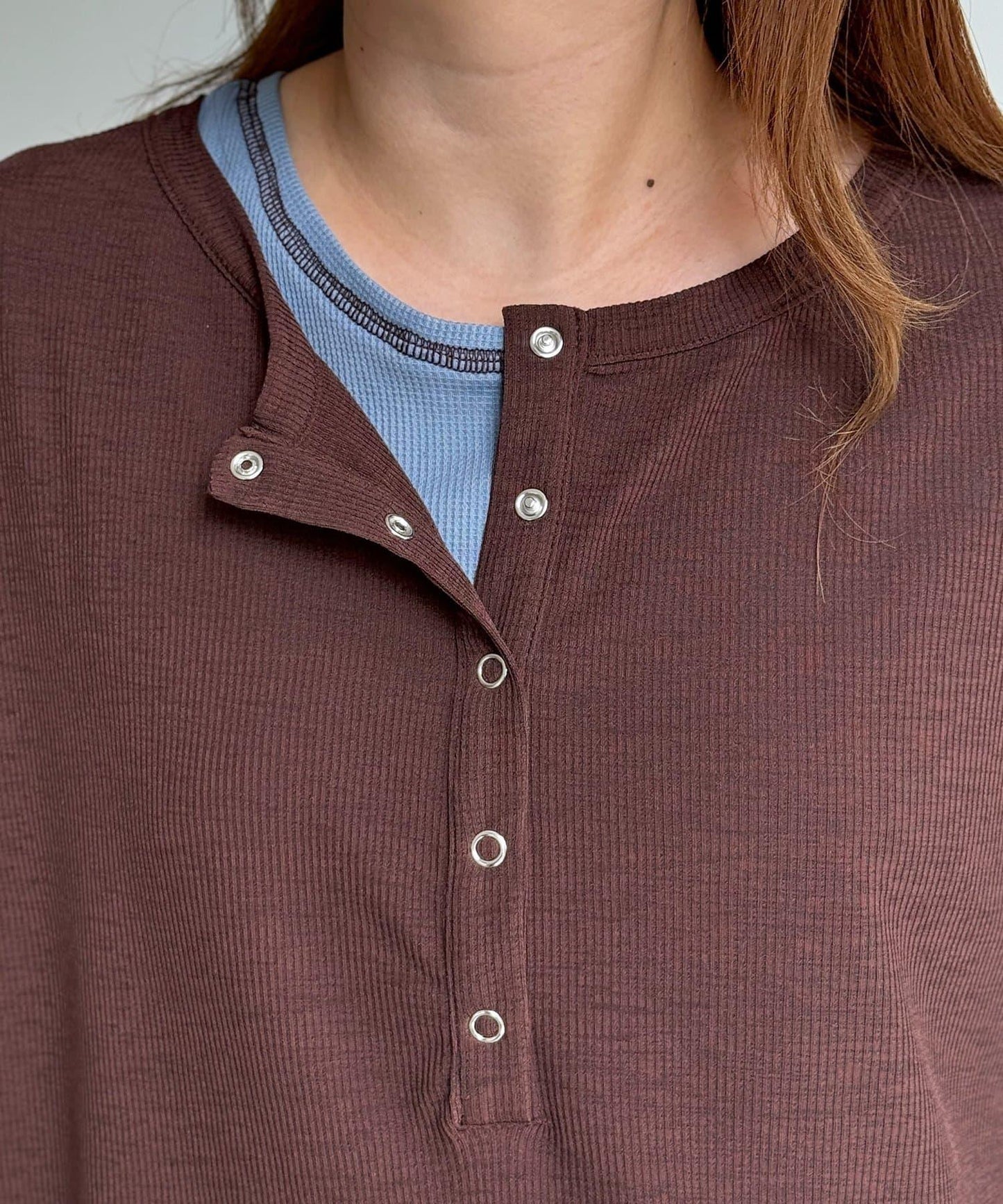 透視Henley設計背心套裝長袖T恤