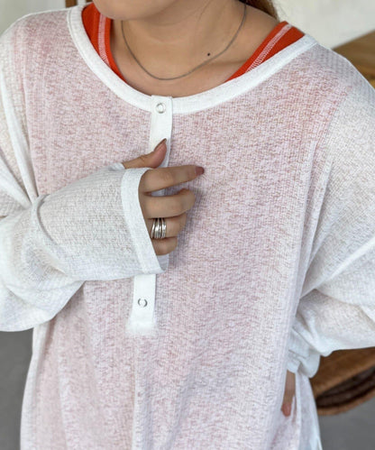 透視Henley設計背心套裝長袖T恤