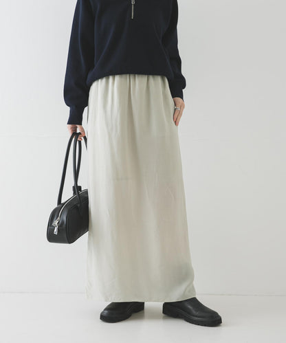 銅氨絲 I字版型 褶皺 半身裙