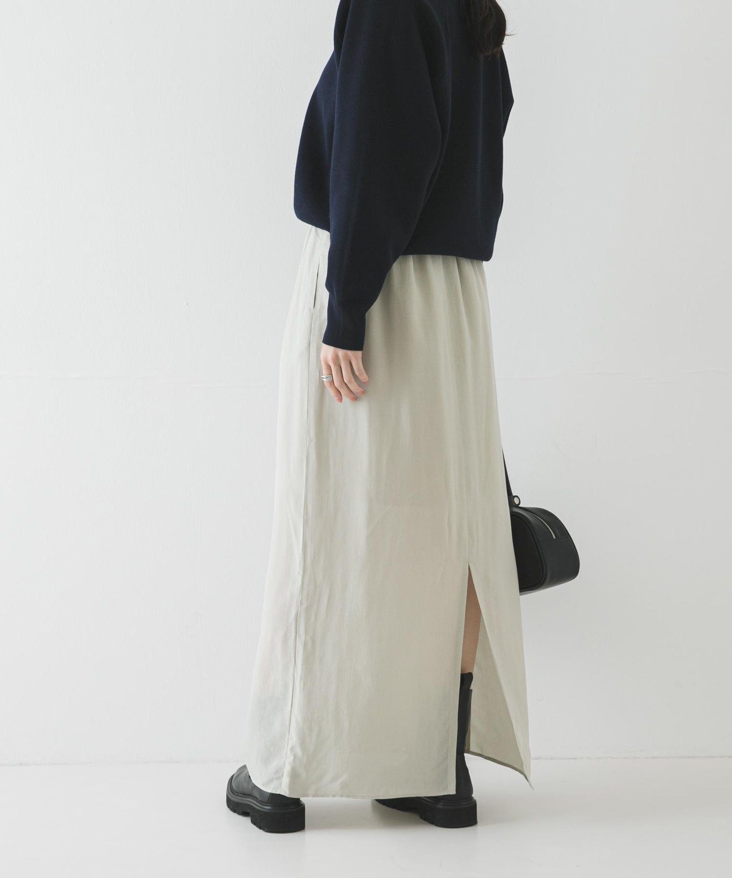 銅氨絲 I字版型 褶皺 半身裙