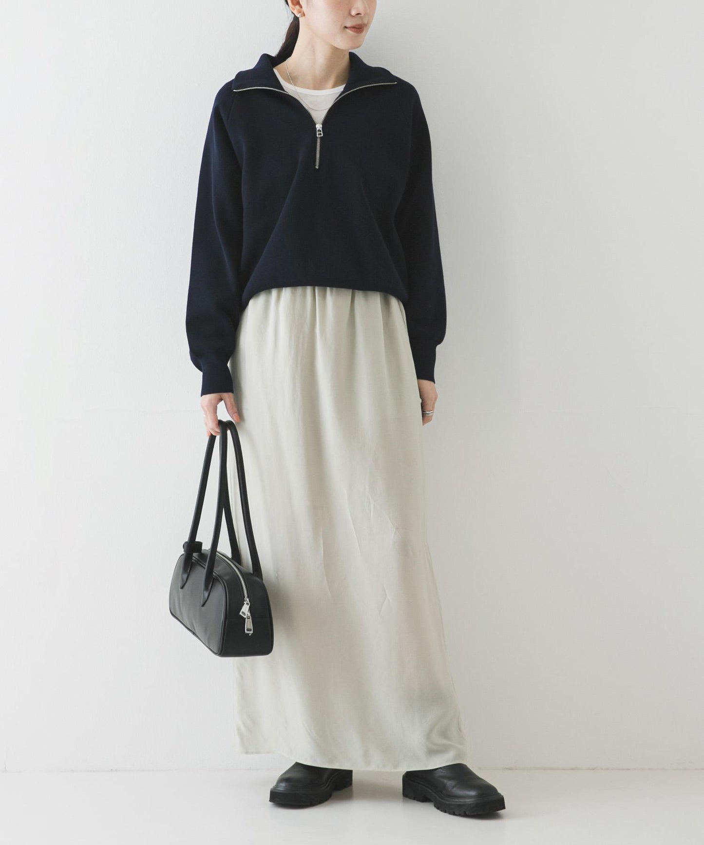 銅氨絲 I字版型 褶皺 半身裙