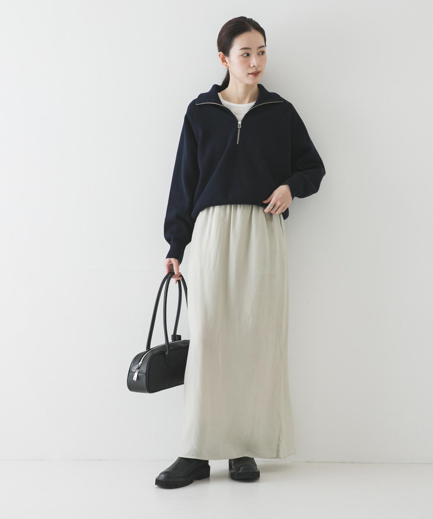 銅氨絲 I字版型 褶皺 半身裙