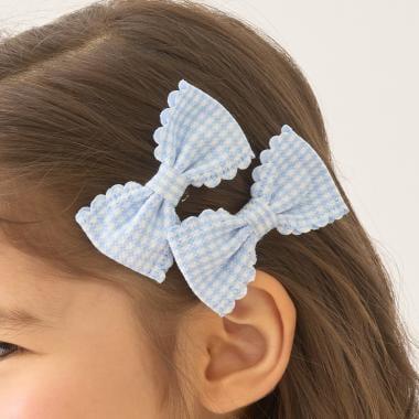 荷葉邊格紋蝴蝶結髮夾 2件套