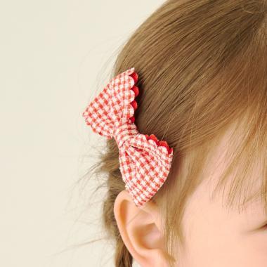 荷葉邊格紋蝴蝶結髮夾 2件套