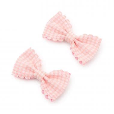 荷葉邊格紋蝴蝶結髮夾 2件套