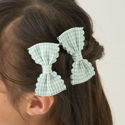 荷葉邊格紋蝴蝶結髮夾 2件套