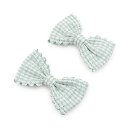 荷葉邊格紋蝴蝶結髮夾 2件套