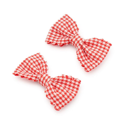 荷葉邊格紋蝴蝶結髮夾 2件套