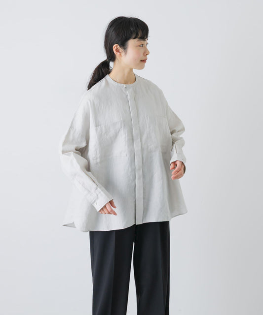 亞麻寬鬆雙口袋襯衫
