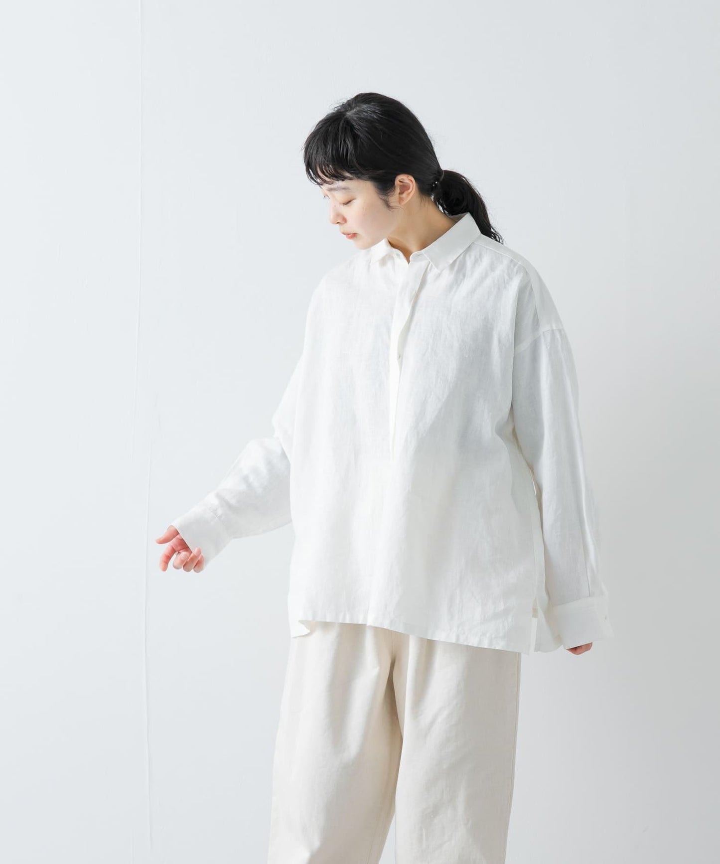 亞麻經典盒型寬鬆襯衫