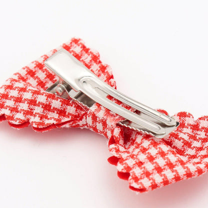 荷葉邊格紋蝴蝶結髮夾 2件套