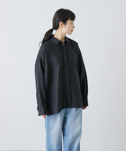 亞麻經典盒型寬鬆襯衫