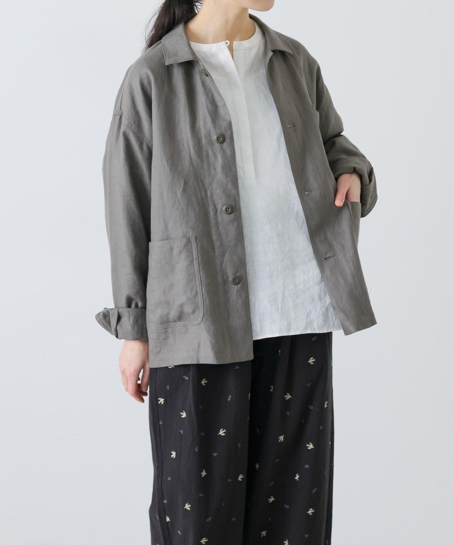 中性款 亞麻 工裝夾克