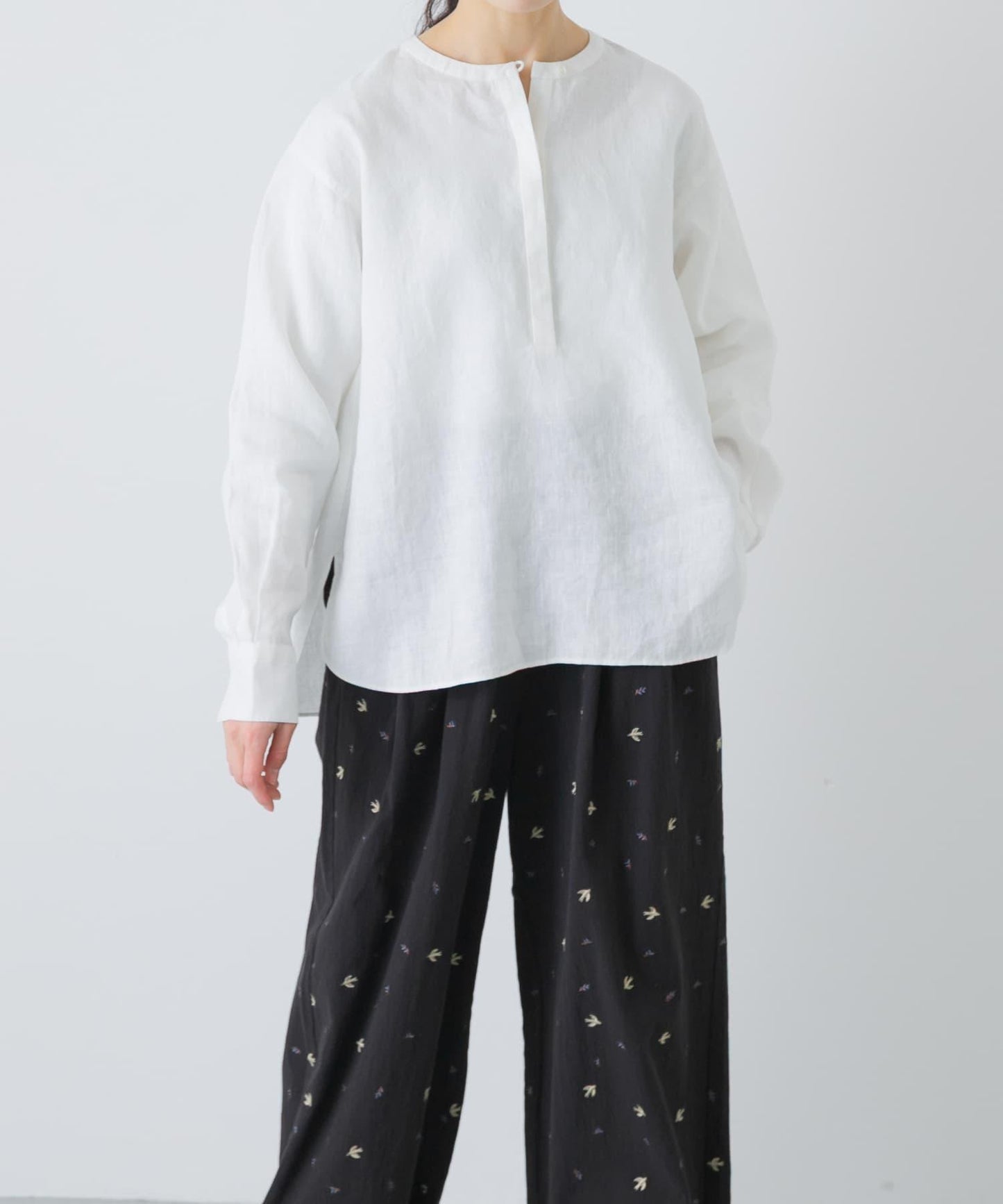 亨利領 寬鬆版型 亞麻襯衫