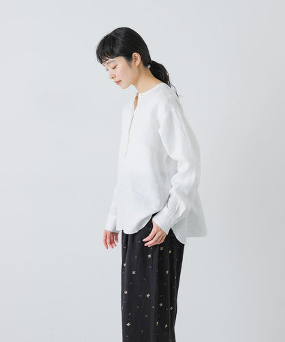 亨利領 寬鬆版型 亞麻襯衫