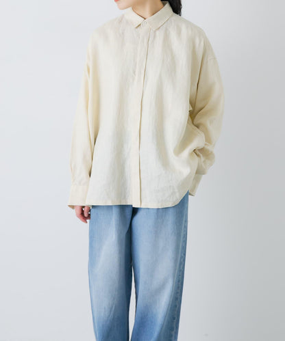 亞麻經典盒型寬鬆襯衫