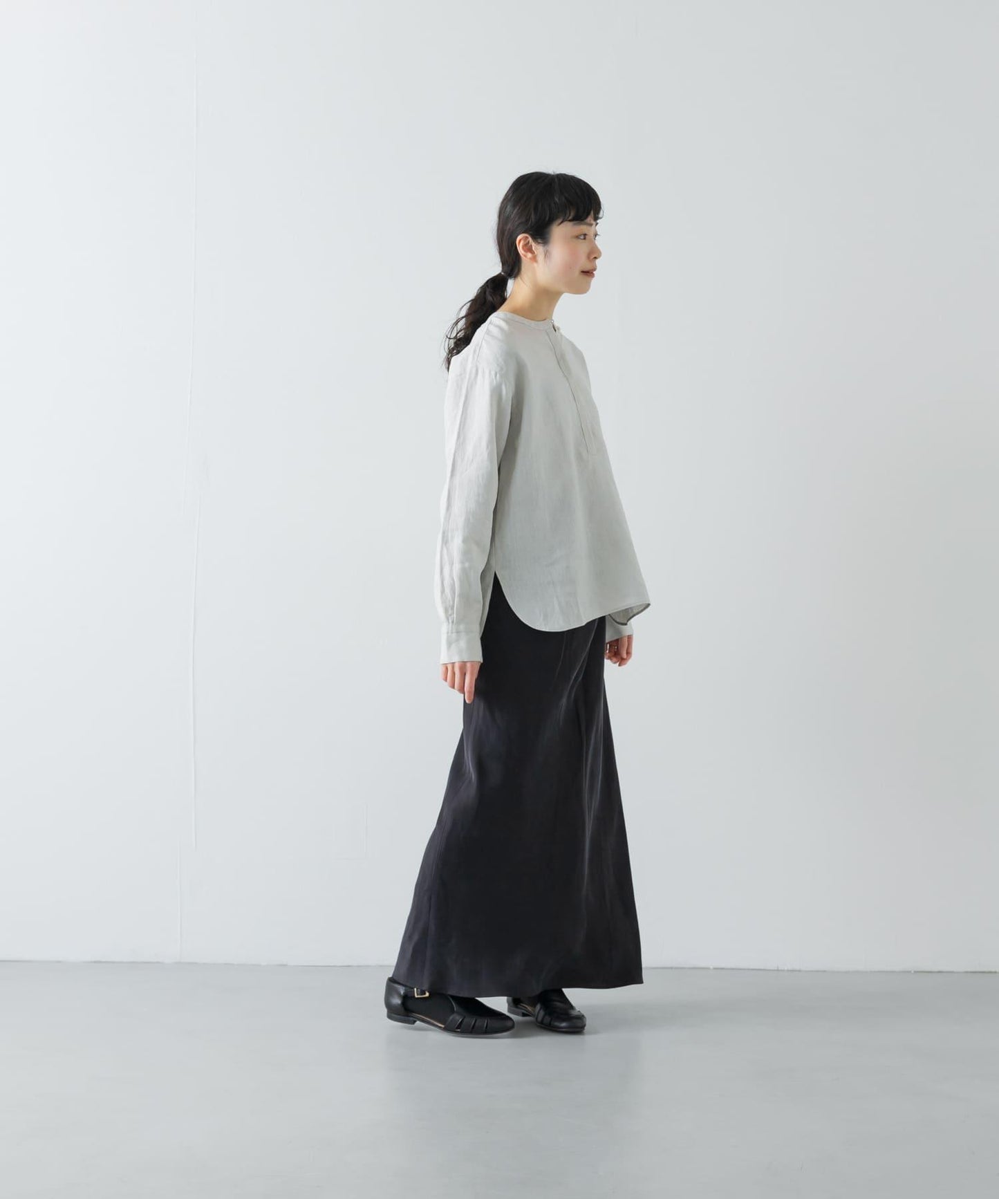 亨利領 寬鬆版型 亞麻襯衫