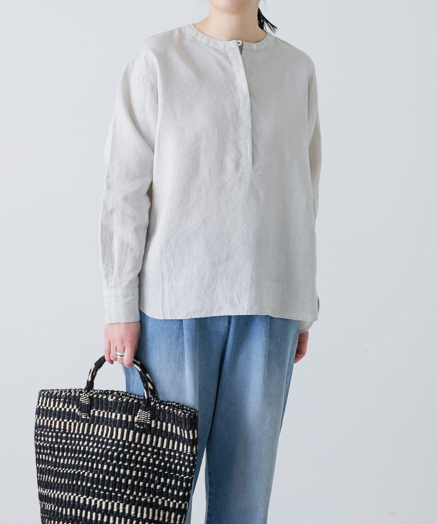 亨利領 寬鬆版型 亞麻襯衫