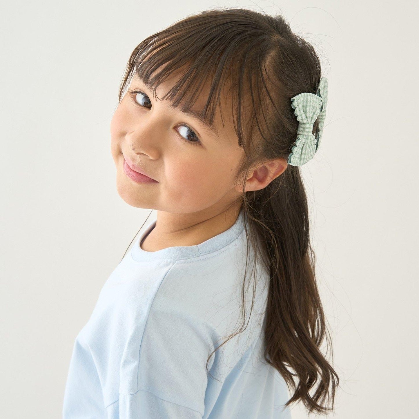 荷葉邊格紋蝴蝶結髮夾 2件套