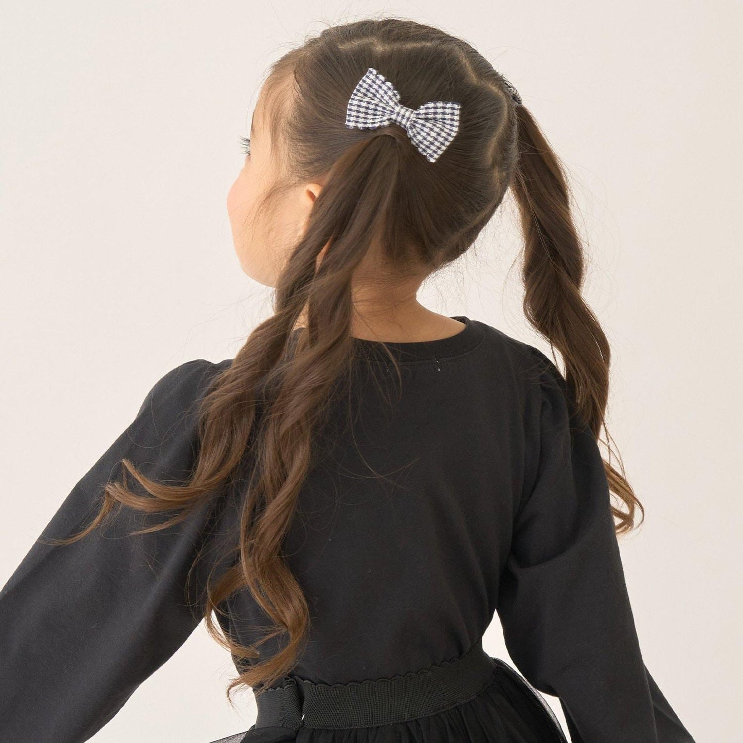 荷葉邊格紋蝴蝶結髮夾 2件套