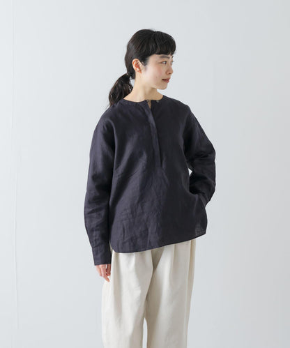 亨利領 寬鬆版型 亞麻襯衫