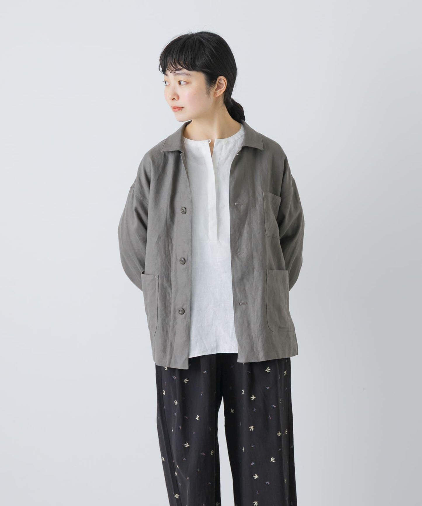 中性款 亞麻 工裝夾克