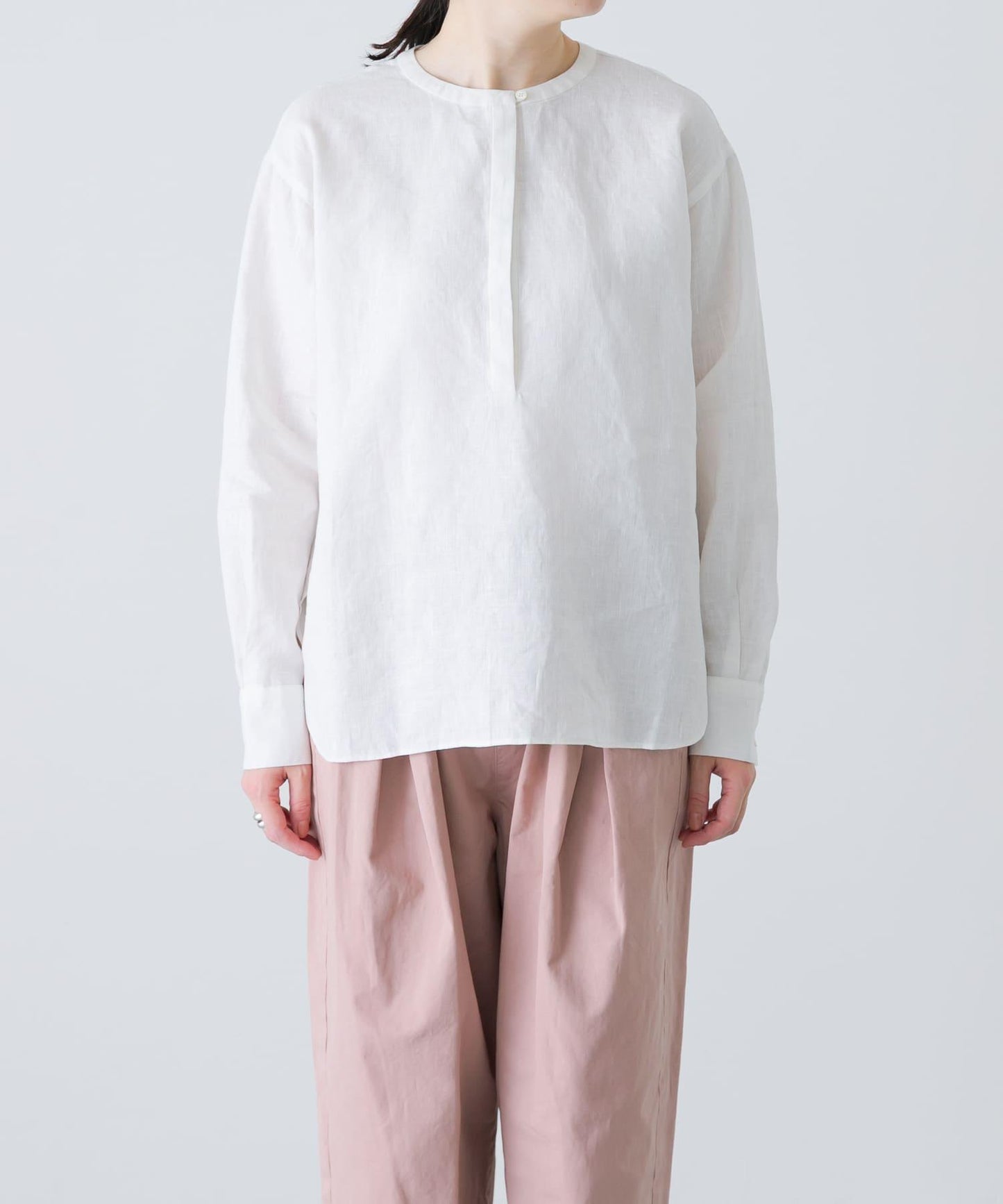 亨利領 寬鬆版型 亞麻襯衫