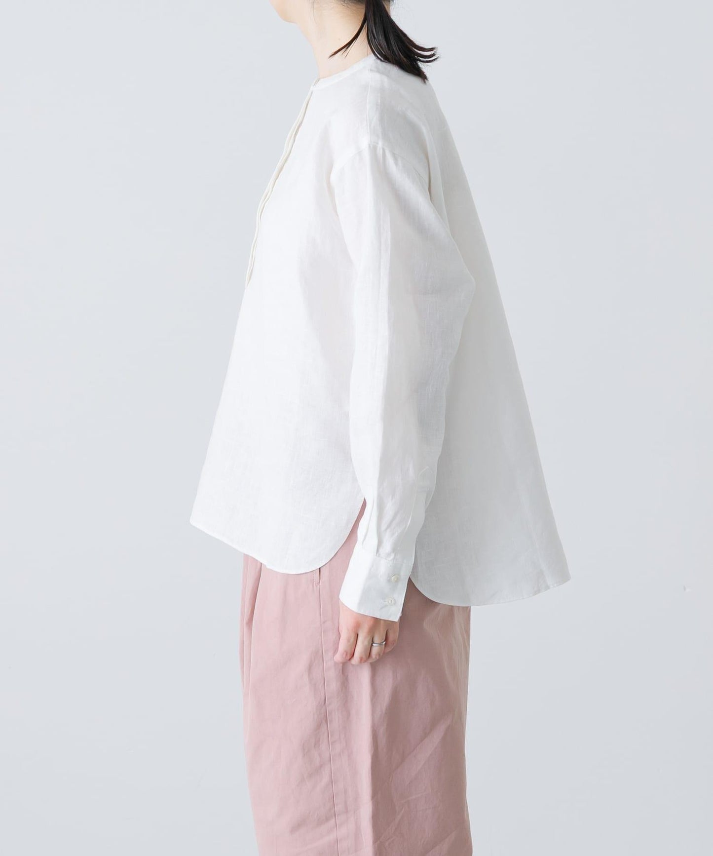 亨利領 寬鬆版型 亞麻襯衫